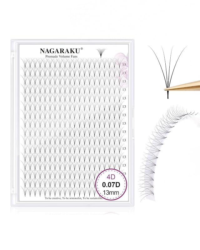 NAGARAKU Leques Prontos para Volume 4D 0,07 D 13 mm 320 Leques Preto Fosco