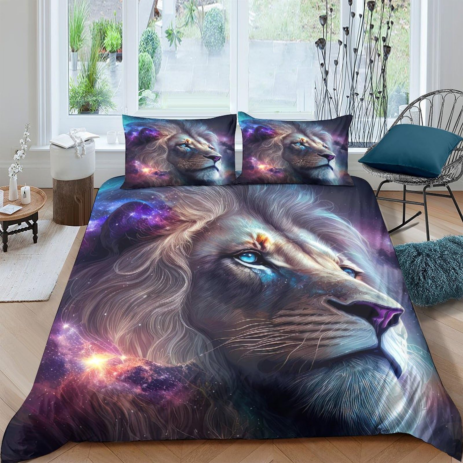 Ctjqhvkz Style-10 3D Printed Galaxy Lion Fitted Sheet Microfiber Soft Slip-Resistant Cosmic Nebula Bed Cover For Bedroom Dorm Decor Single（135X200cm）