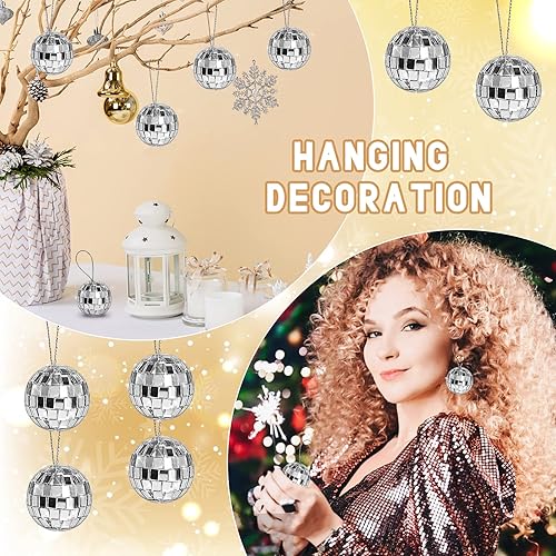 Miniatura 5 de Newmemo Bola de discoteca 20 piezas de espejo colgante plateadas, bolas de discoteca plateadas, adornos de bola de espejo reflectante, decoración de