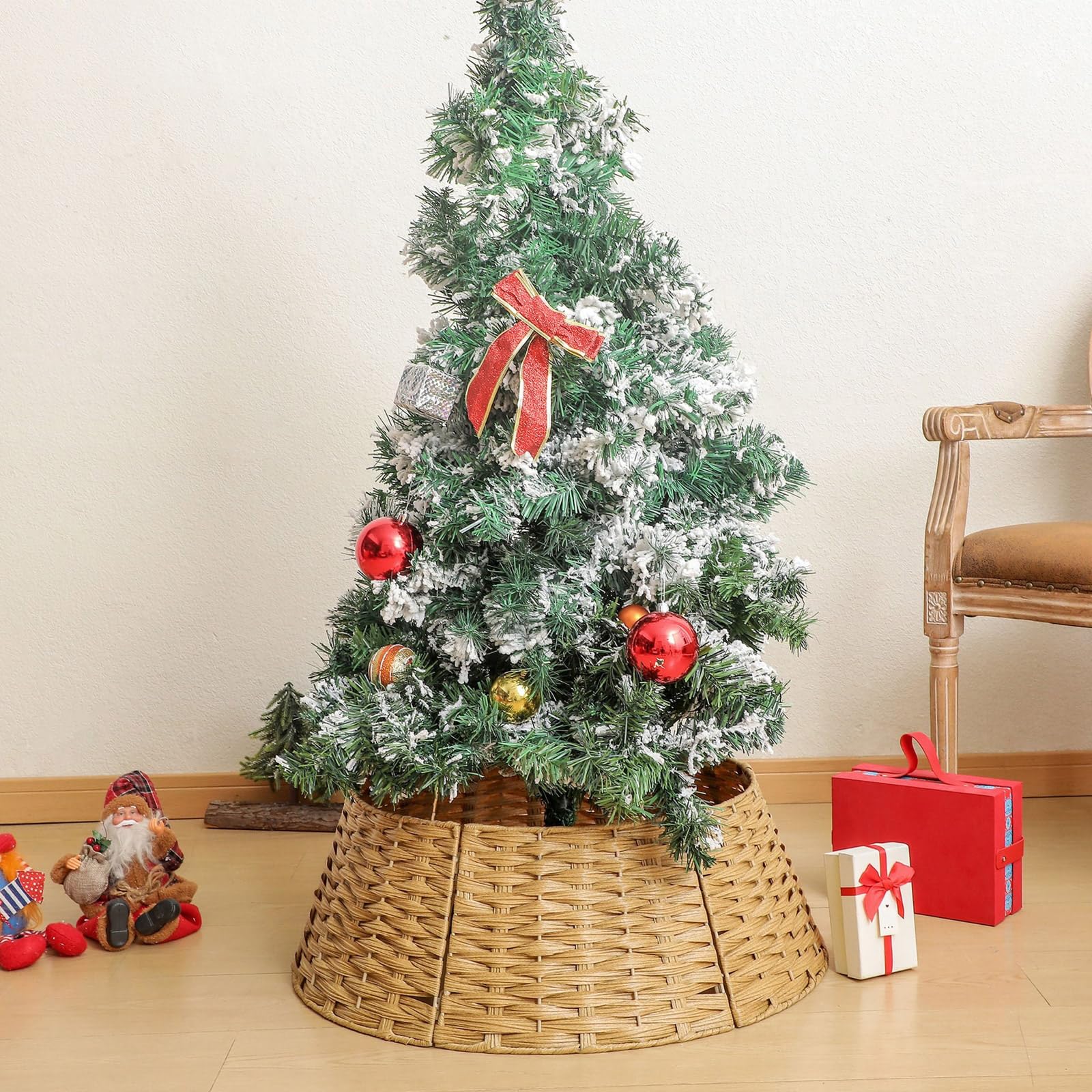 Jupe d ' Arbre de Noël en Osier Faite à la Main Jupe d ' Arbre en Osier tissé Décoration de Noël élégante pour la célébration de la Famille Ornement Traditionnel