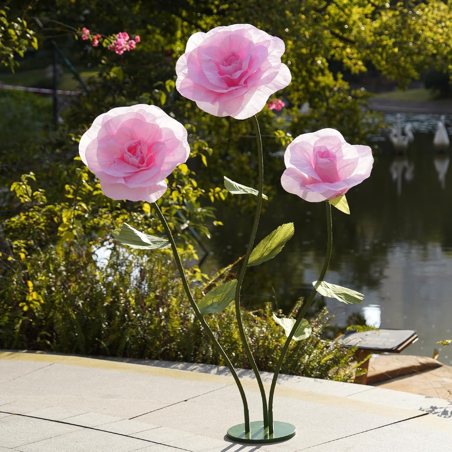 Giant Roses Artificial Flowers for Decoration with Stand,Oversized Handmade Paper Rose Decoration for Wedding,Party,Window Display,Photography Prop,Valentine’s Day & Event Decor(Pink)