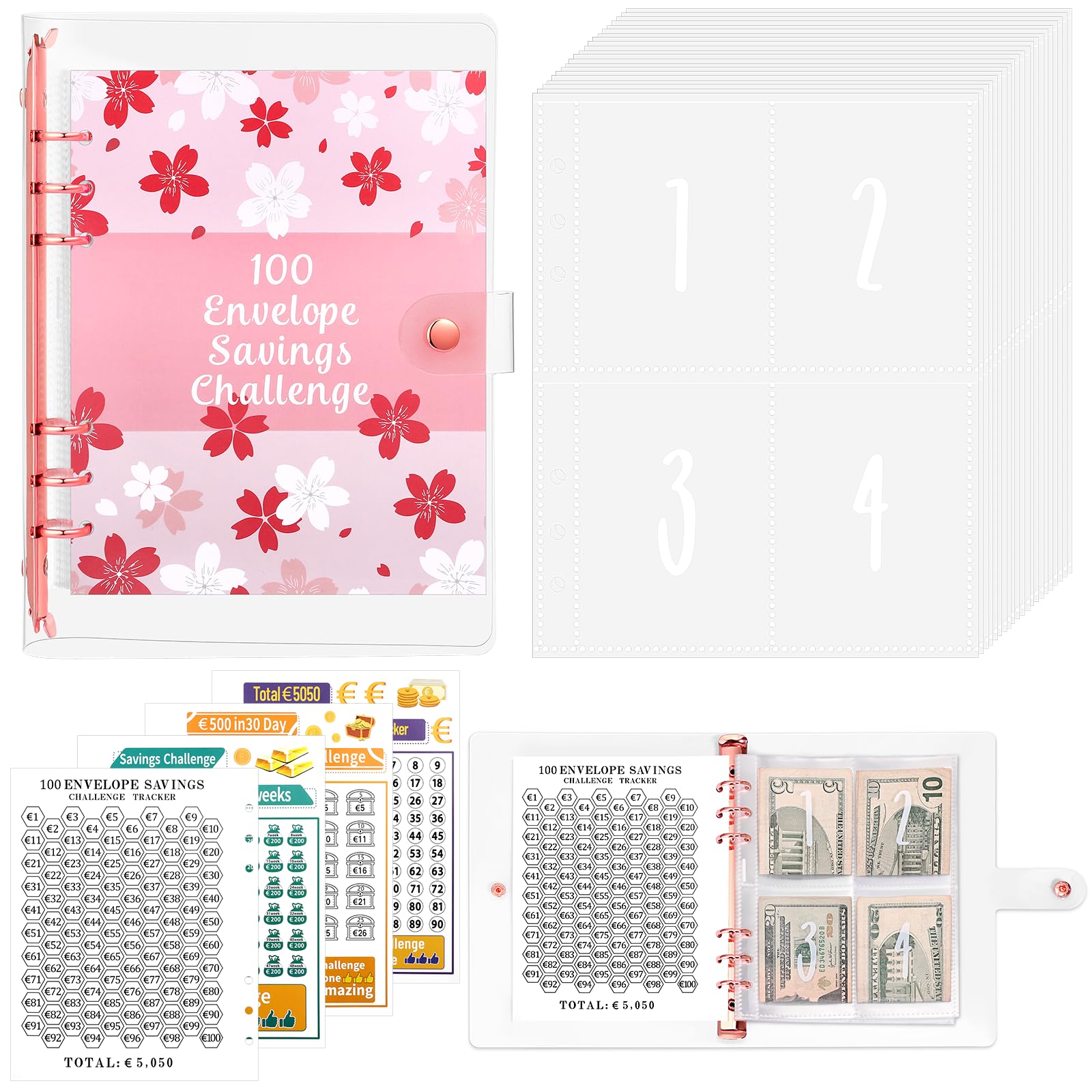 Agenda Risparmio 100 Buste Challenge - Binder A5 Blu Con Portasoldi E Carte Tracker - Foto 2