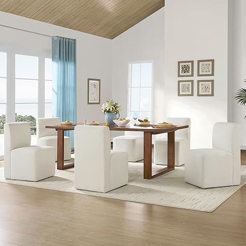 Miniatura 9 de CHITA Juego de 2 sillas de comedor con ruedas, sillas modernas rodantes sin brazos tapizadas con certificación FSC para dormitorio, sala de lectura,