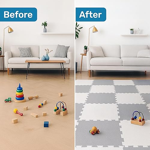 Miniatura 6 de Enovoe Tapete de juego suave para bebés, no tóxico, azulejos de espuma EVA entrelazados, 16 piezas, zona de juego segura y acolchada para niños,