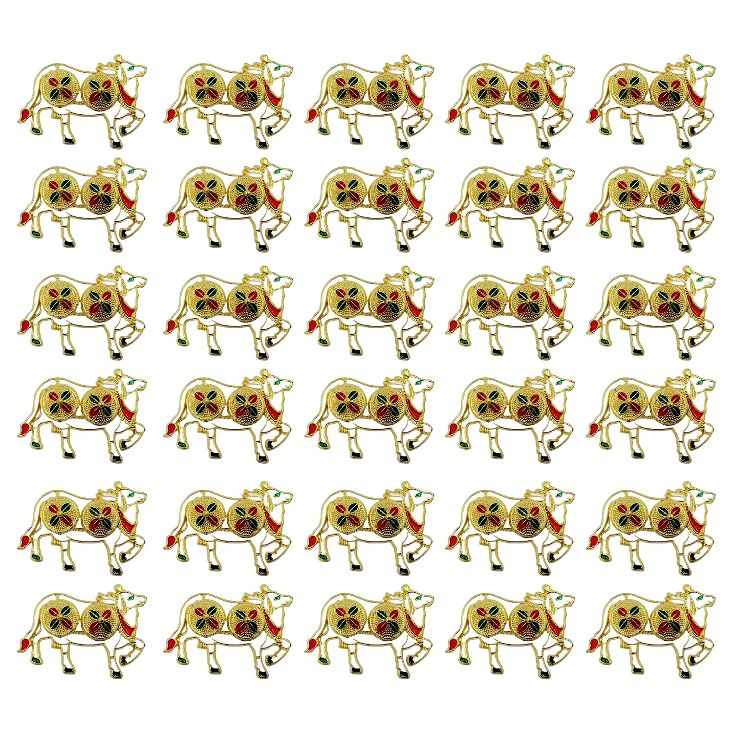 Soul Artisan Pichwai Cow Double Kumkuma Holder Chimil Box - Plastic Golden Metallic Color(Pack of 30) - Decorative Art Design Tilak Daani, Sindoor for Women Return Gift, Diwali, Weddings, Pooja