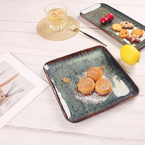 Miniatura 6 de jinsongdafa Juego de 4 platos llanos de cerámica, aptos para microondas y lavavajillas, resistentes a los arañazos, vajilla de porcelana para servir