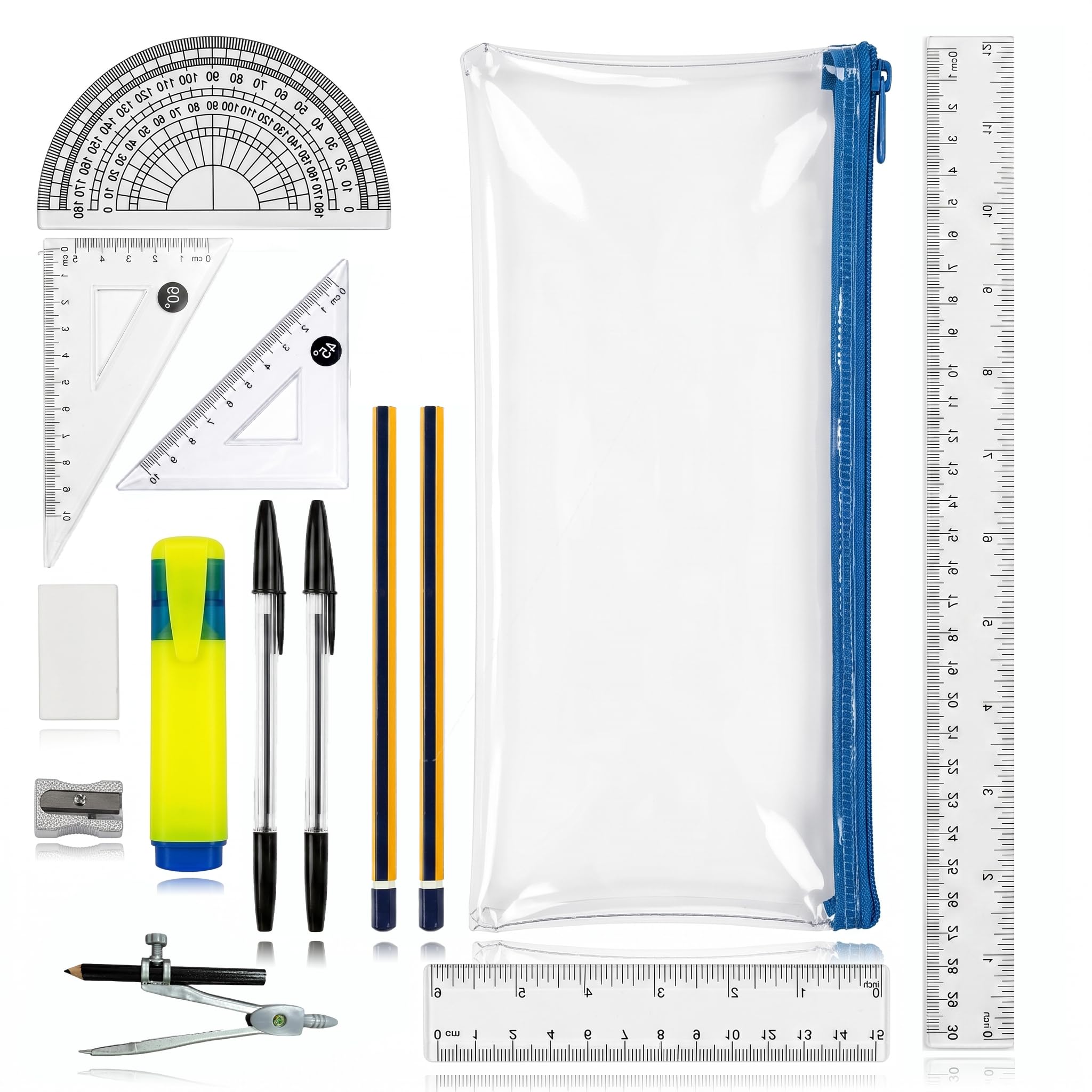 14 Pcs Maths Set for Secondary School Stationery Protractor Geometry Set