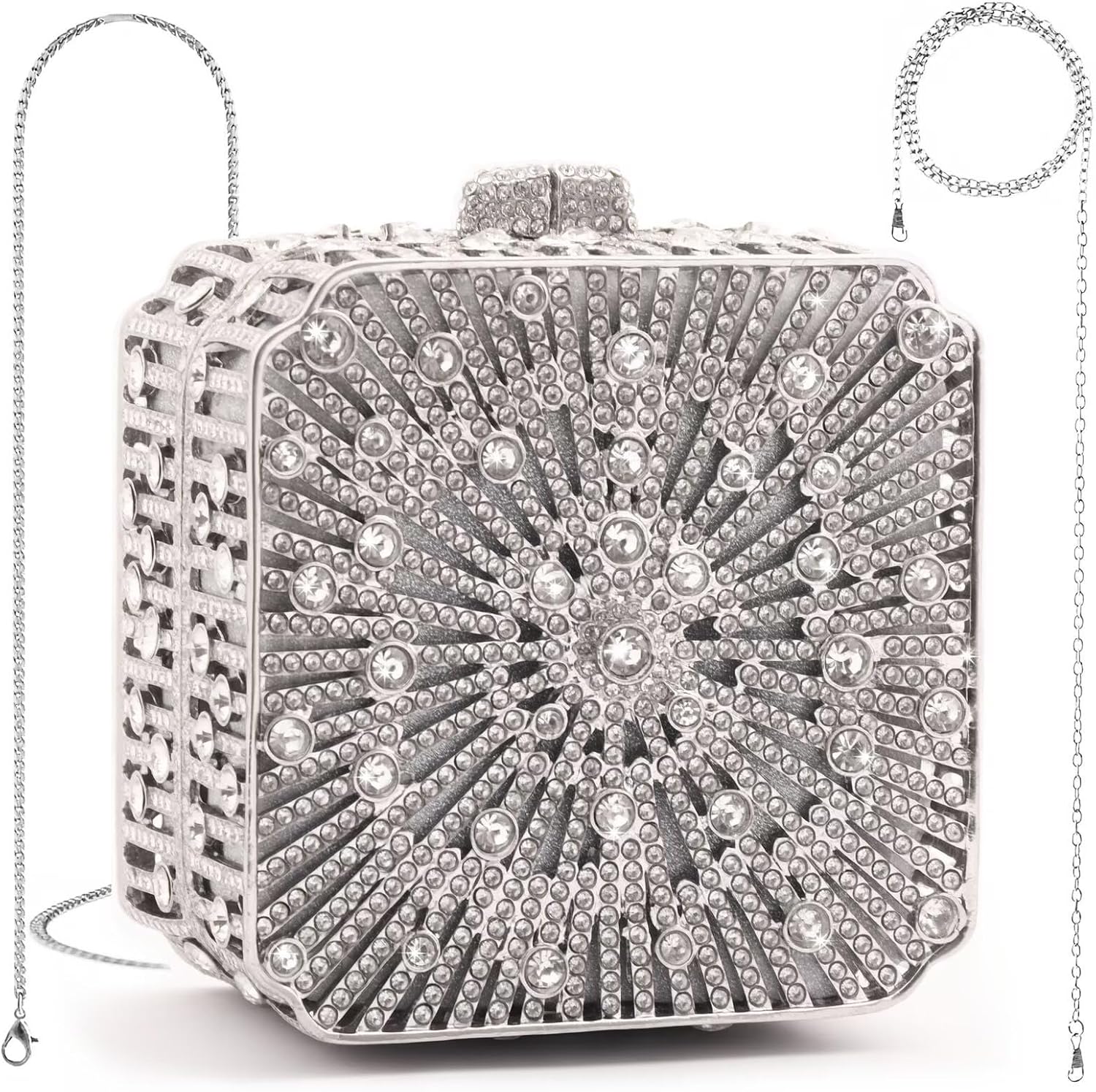 Luxury Rhinestone Clutch Purse for Women - Sparkling Hand-Embellished Evening Bag with Detachable Chain for Formal Occasions