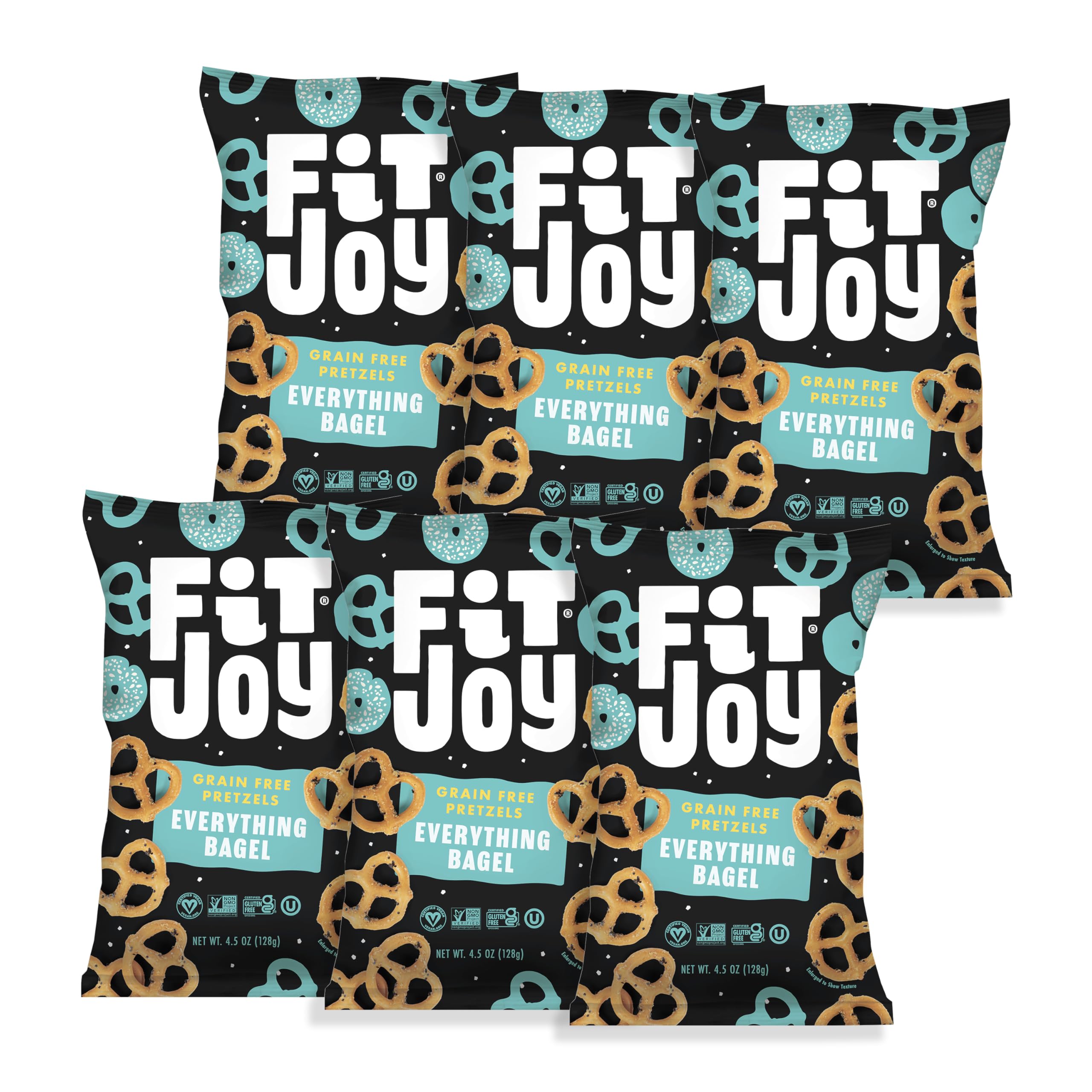 FitJoy Everything Bagel Pretzels (Pack of 6, 4.5 Oz), Dairy, Nut & Gluten Free Snacks, Grain Free Cassava Root & Chickpea Flour Vegan Pretzel Twists,