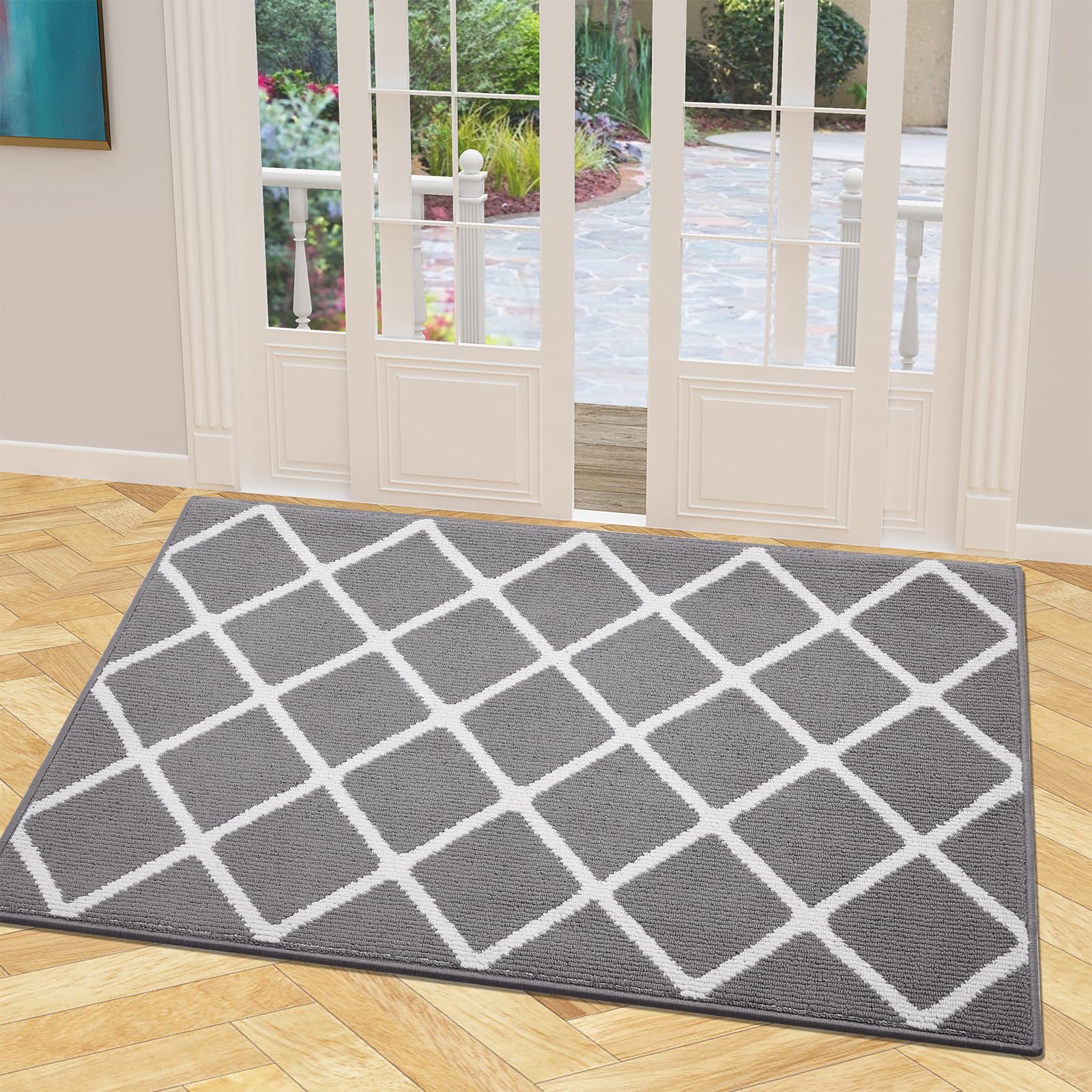 Finchitty Indoor Door Mat, Non-Slip Absorbent Resist Dirt Entrance Mat, Washable Mats for Entryway, Low-Profile Inside Floor Doormat, 48" x 32", Grey