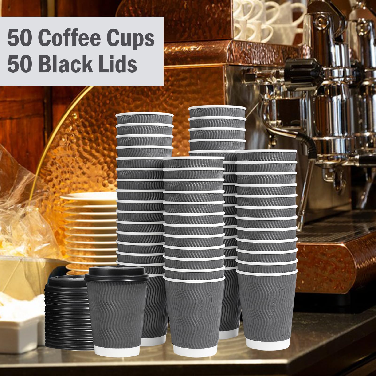 Lamosi 50 Pack - 12 oz Insulated Disposable Coffee Cups with Lids, To ...