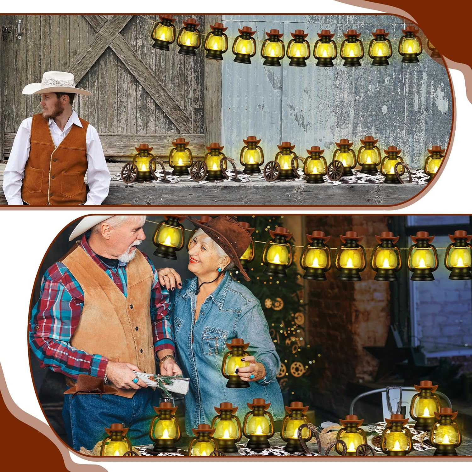 ROCEEI 72 Pcs Western Theme Party Decorations 4" Cowboy Hats Lantern Mini Cow Carpet Horseshoe Wagon Wheel Rodeo Table Centerpieces for Adults Cowgirl Rustic Country Farm Birthday Party Accessories