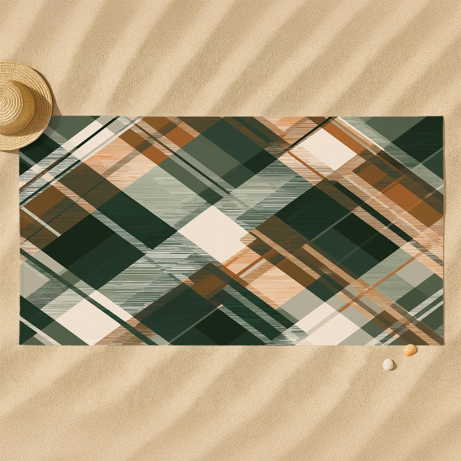 Serviette de Plage Microfibre 230 x 210 CM,Drap de Plage Classique, Rétro, Géométrique, Couverture de Plage Absorbante,Couverture de Bain Vichy Classique, Rayures, Grille