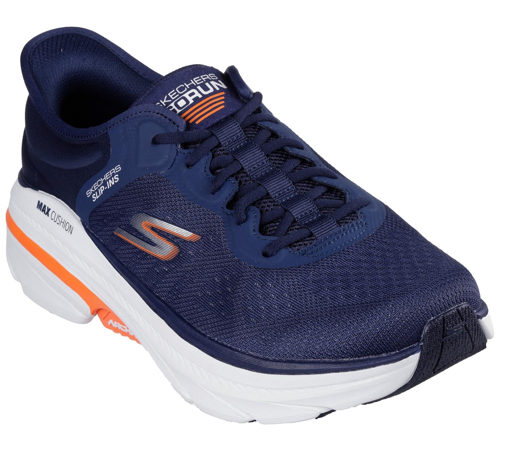 Skechers Men's Max Cushioning Arch Fit 2.0 Antilles Slip-On Sneakers, Navy and Orange Textile/Synthetic, 8.5 UK