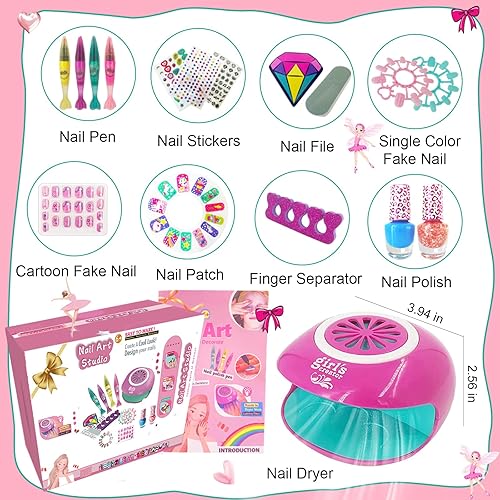 Miniatura 5 de Juego de esmaltes de uñas para niñas – Regalo para niñas – Kit de uñas para niños de 7 a 12 años, juego de esmalte de uñas no tóxico con secador de