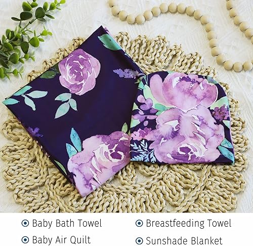 Miniatura 2 de Manta para recién nacidos con juego de gorro, manta elástica suave para bebés de 0 a 3 meses (flor morada)