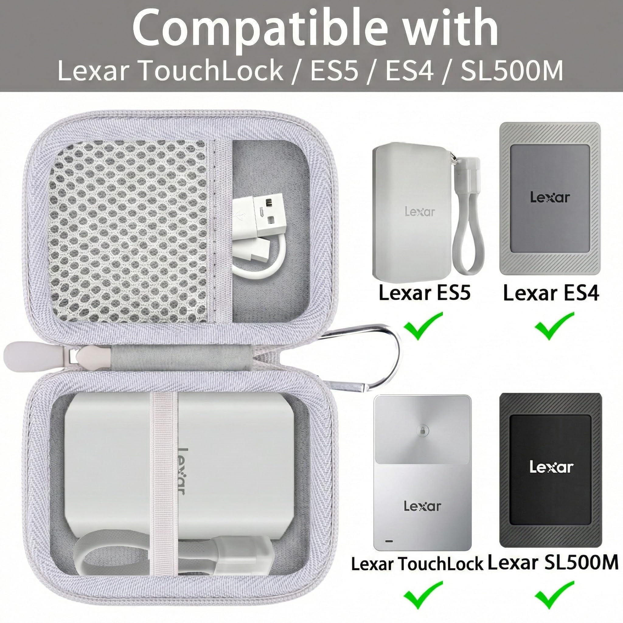 Khanka Custodia per Lexar TouchLock ES5 ES4 SL500 SL500M 1TB/2TB/4TB Portatile SSD, Custodia di Conservazione per Lexar TouchLock/ES5/ES4/SL500/SL500M Esterno SSD, Solo Custodia (Bianco)