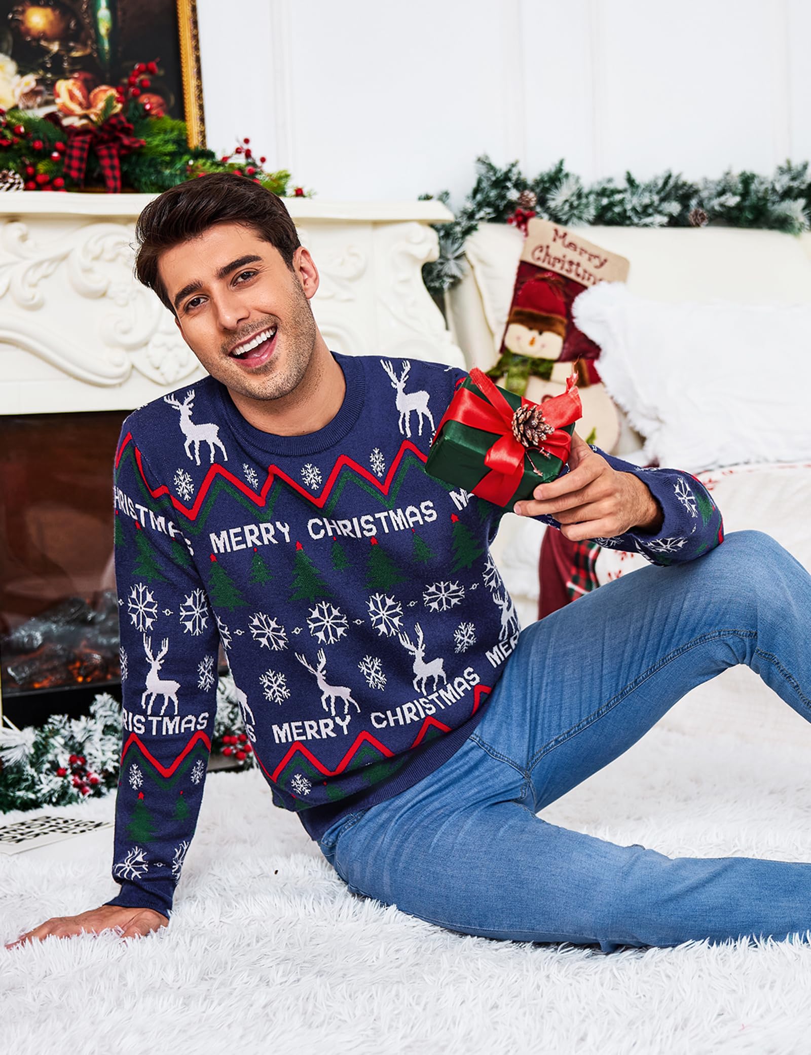 Gyabnw Maglione Natalizio Uomo Girocollo Maniche Lunghe | Pullover caldo in maglia, design natalizio, per inverno, feste, famiglia e tempo libero
