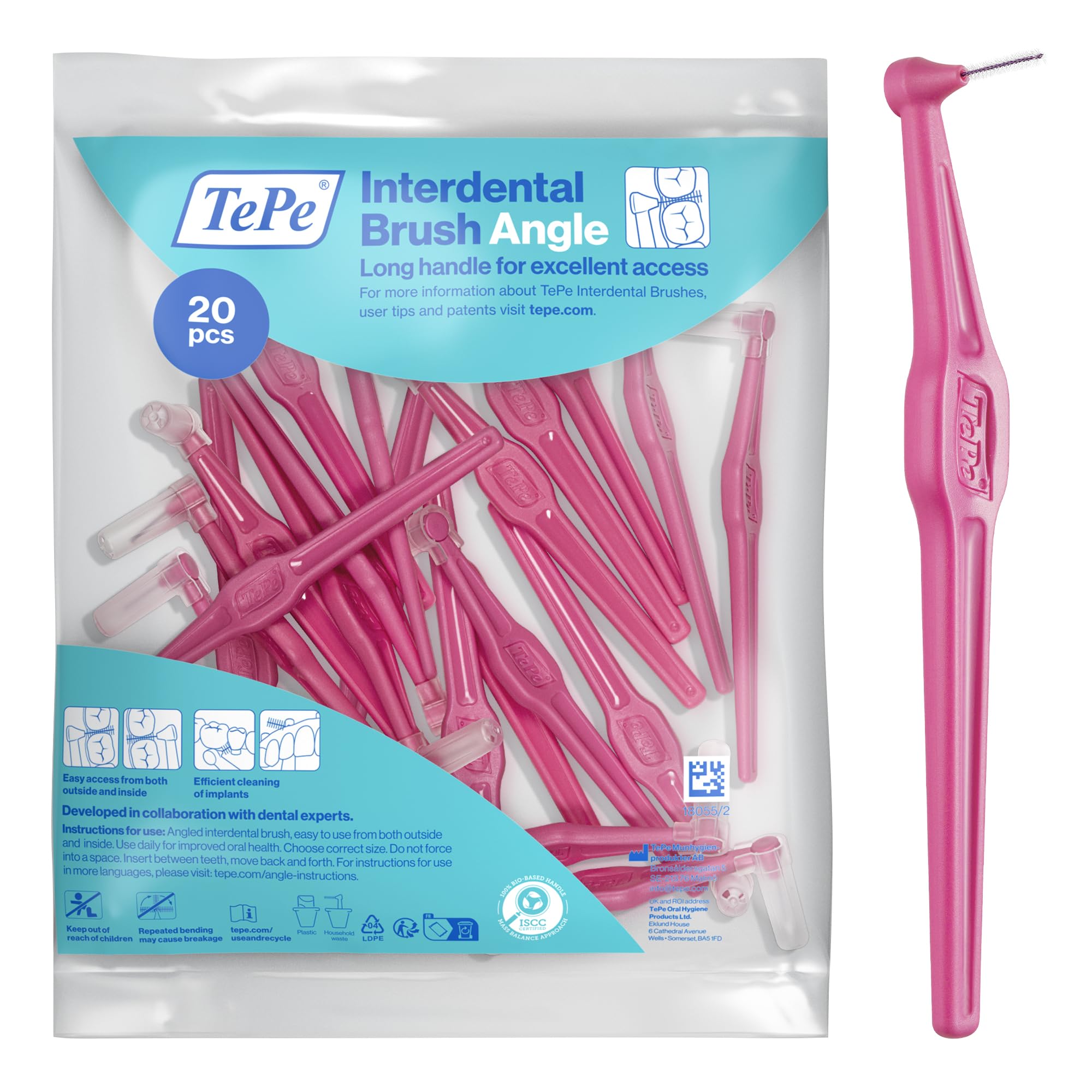 TePe Interdental Brush Angle, Pink, 0.4mm/ISO 0, 20pcs
