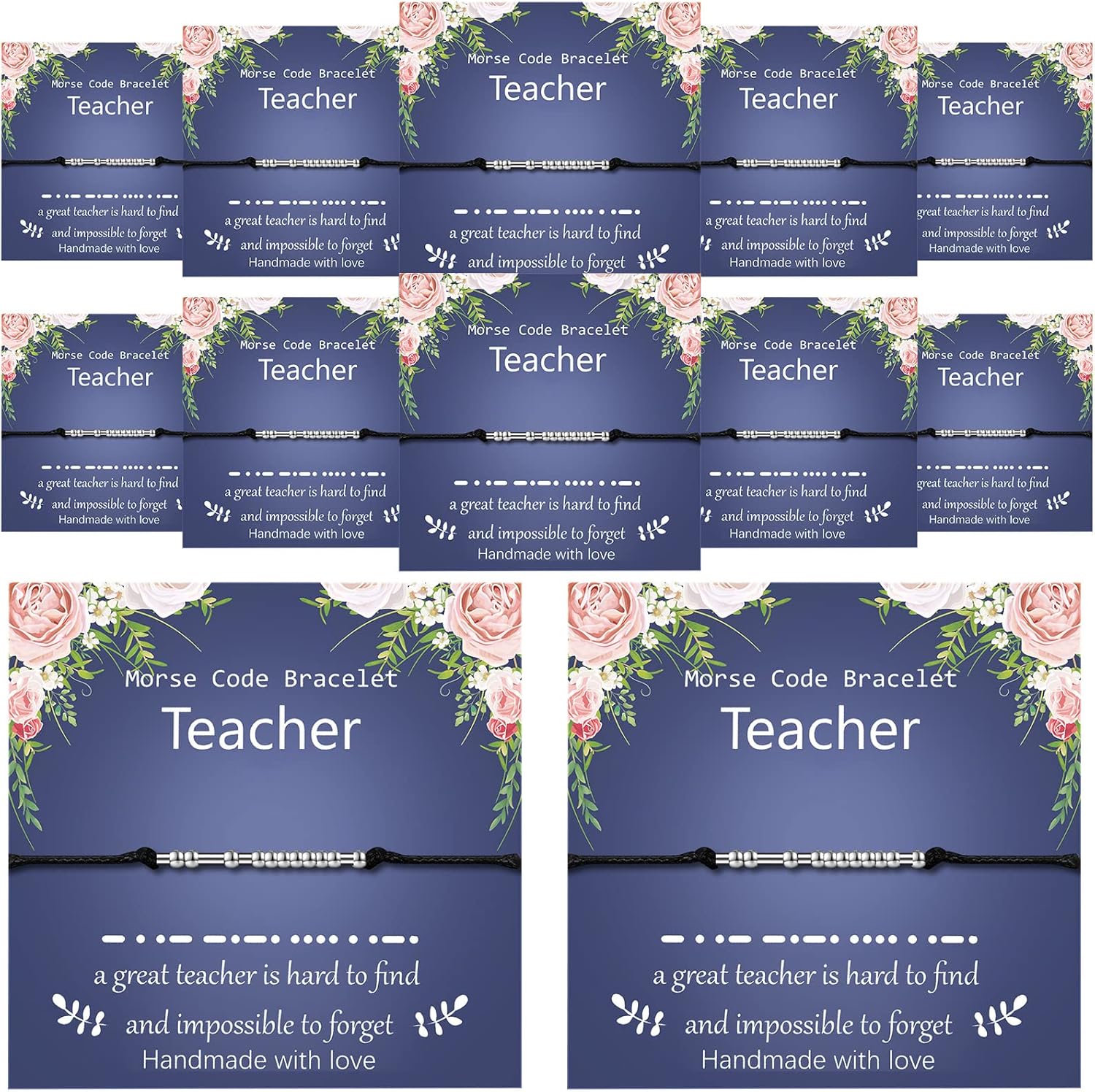 Junkin 12 Pieces Teacher Gift Morse Code Bracelets for Women, Inspirational Bracelet Adjustable Message Beaded Jewelry Gifts Teachers' Day Birthday Teacher Appreciation Week Graduation Supplies