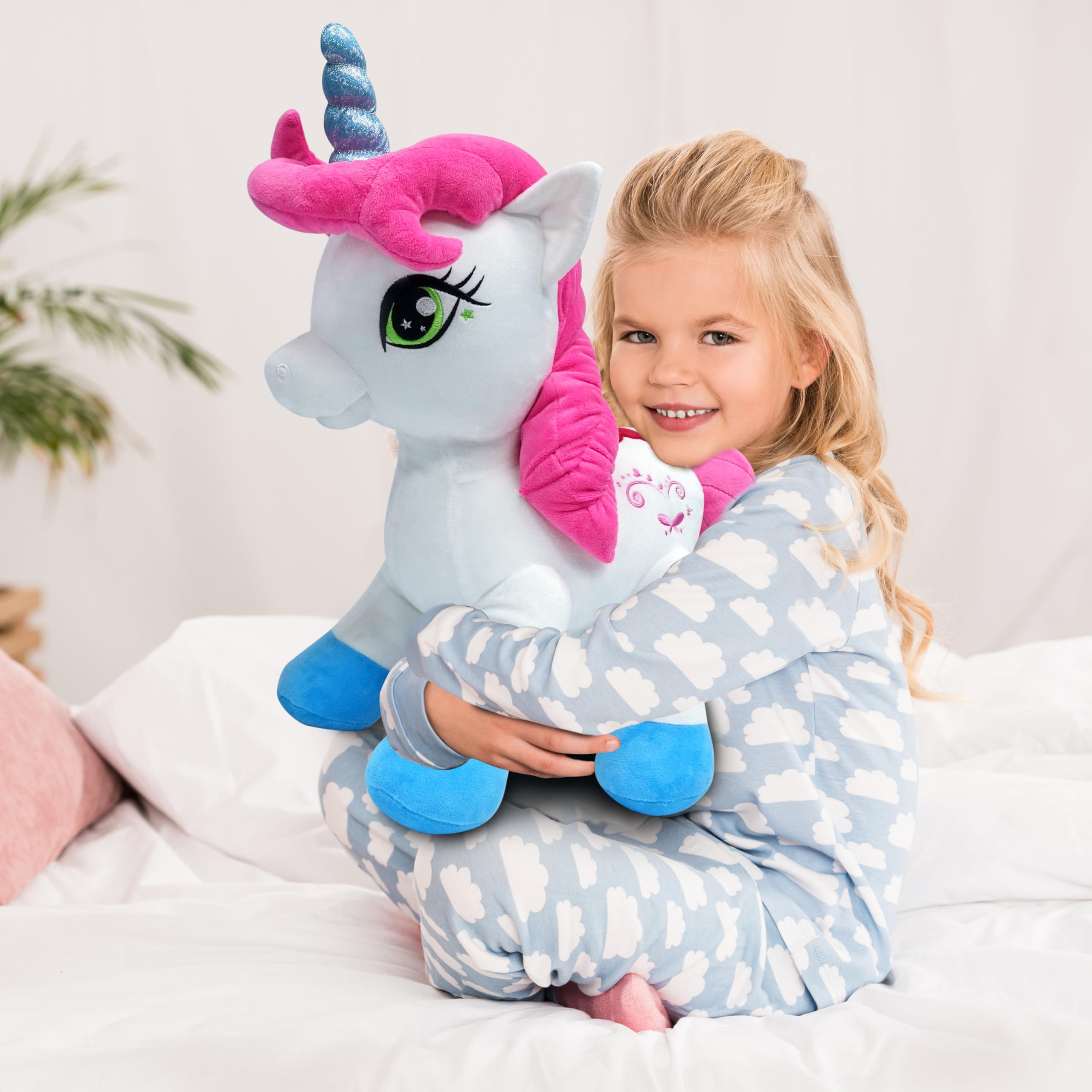 The Large Talk Back Mimicking Unicorn, Cuddly Large 16 inch Plush Toy Unicorn with Sound Effects and Talking Features, Pink Girl Pony Toy for Girls
