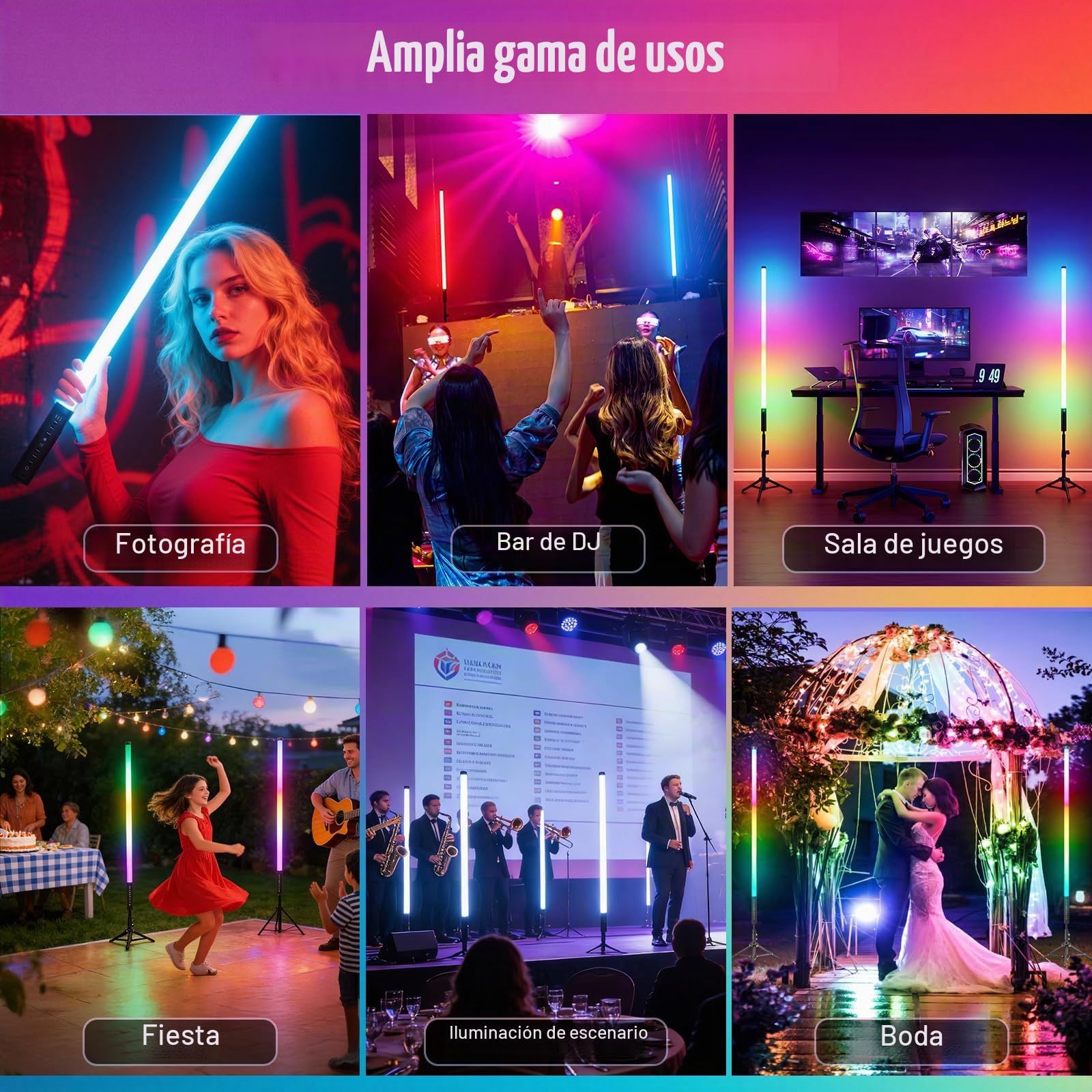 Video LED portátil, Barra de luz de fotografía LUXCEO Mood1, Regulable y Memoria, batería incorporada de 2000 mAh, lámpara de Foto RGB, TikTok, Juego Transmisión, Barra de Fiesta (85 cm)