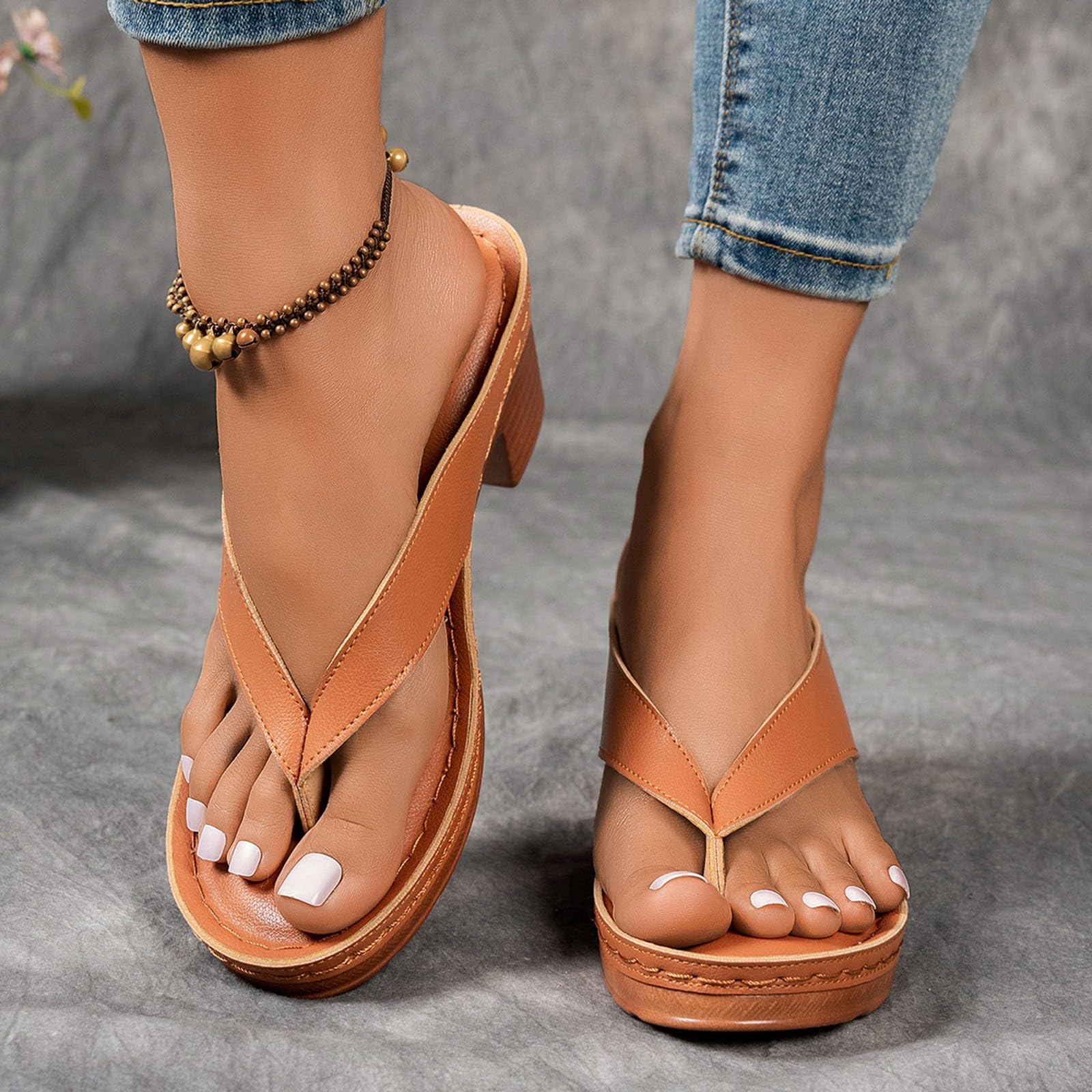 Amazon.com | Women's Platform Chunky Heels Low Block Heeled Sandals Open  Toe Slides Fashion Wedding Party Dress Sandals Casual Summer Mules Slip-on  Shoes (b1-Brown, 7) | Heeled Sandals