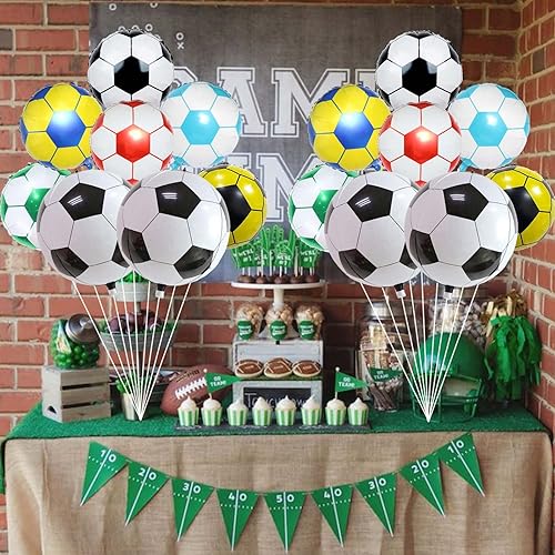 Miniatura 4 de Juego de 8 globos de papel de aluminio de fútbol, globos de aluminio de Mylar 4D de 22 pulgadas y globos de papel de aluminio de fútbol multicolor
