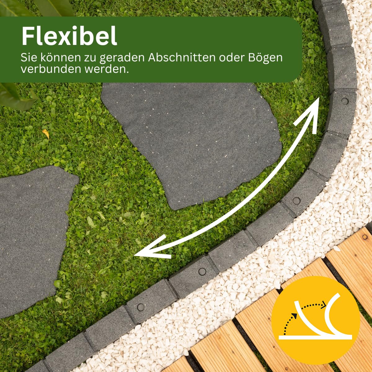 4 x Flexible Rasenkante Kunststoff 120 x 8 cm Hoch - Garten Beeteinfassung Flexibel - Grau Mähkante - Rasenkanten aus Recycling-Material – Beetumrandung Frostbestandig - Pflastersteinen