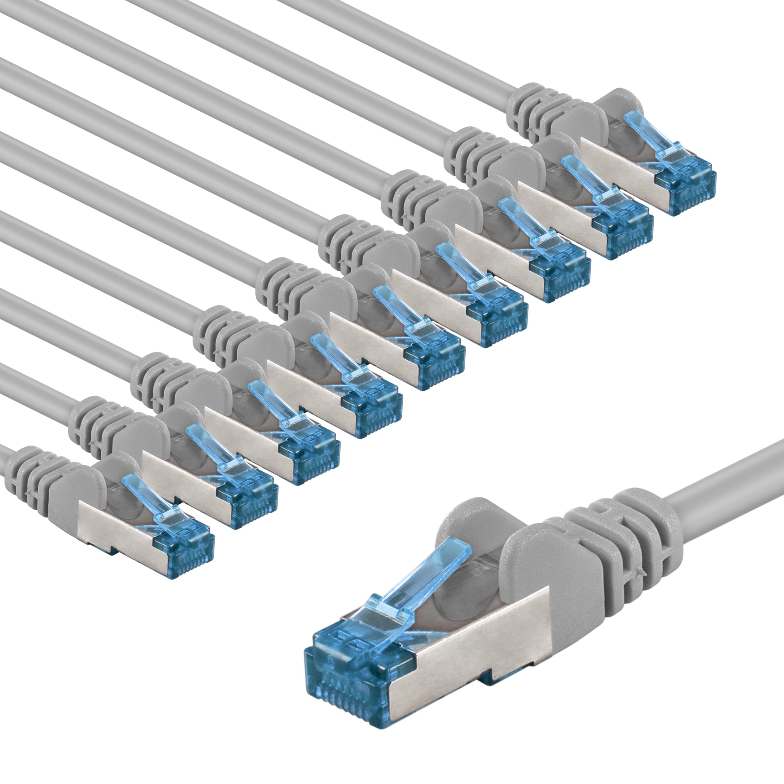 goobay 66025 CAT 6A Netzwerkkabel im 10er Set/Patchkabel geschirmt S/FTP/CU Ethernet Kabel, PiMF, LSZH/Cat 6a Kabel mit 10Gbits / Grau / 10x 3m
