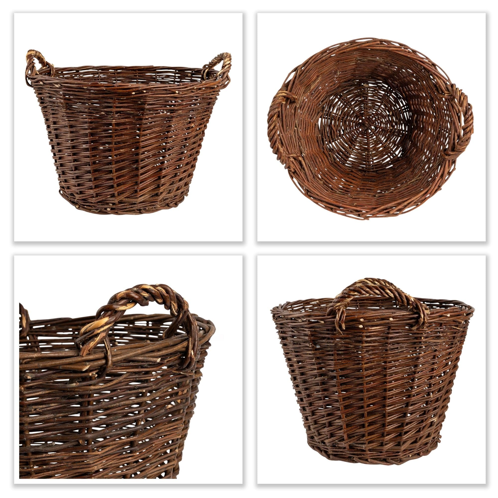 Creative Home Cesta de Mimbre con Asas | Grande 47x33x39cm (+/- 1cm) | Tejida a Mano Duradera | Cesta de Leña Patatas Frutas Setas Juguetes Ropa Sucia Jardín | Sauce Grueso Marrón Natural | Multiuso