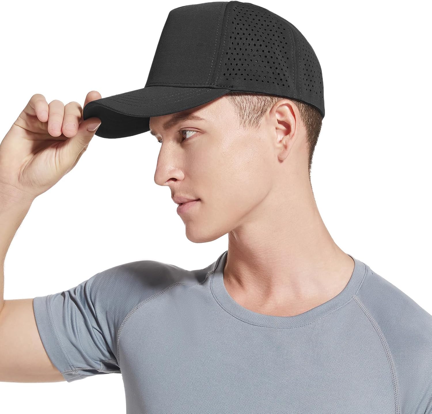 5 Panels Stretch Full Closed Baseball Caps Mens High Crown Mesh Breathable Fitted Cap Wide Brim Trucker Hats Q2425 - Image 2