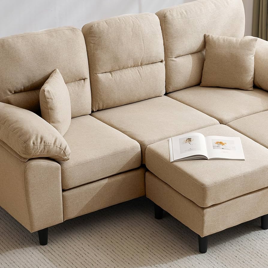 クリーム色 L字型ソファ 5つクッション付き Amazon｜L字型ソファセット 5人掛け クッション付き 分割可能 2