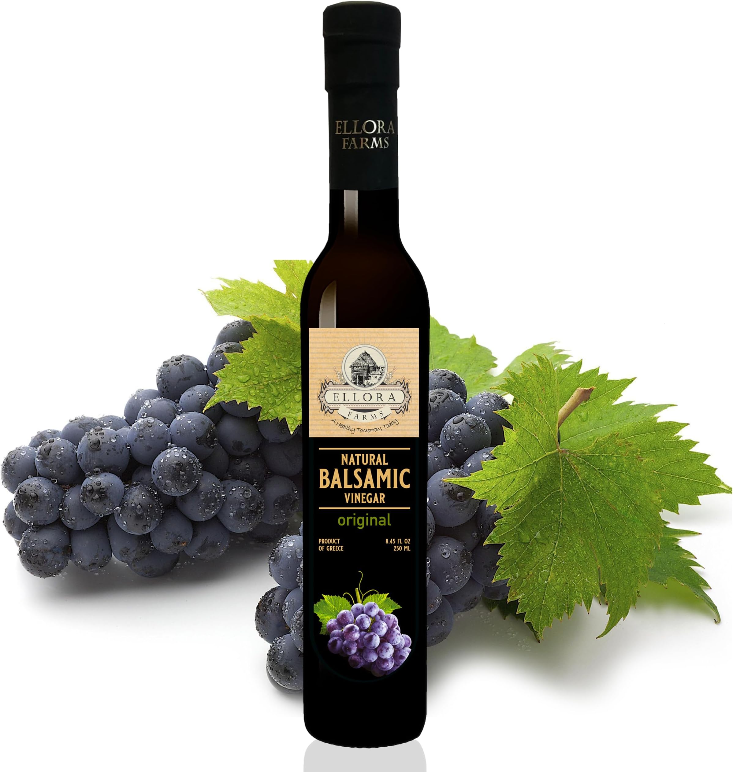 Ellora Farms, Plain Natural Balsamic Vinegar, Award-Winning, Thick and Creamy, No-added Sugars, No-Preservatives, Glass Bottle, 8.45 oz., Pack of 1