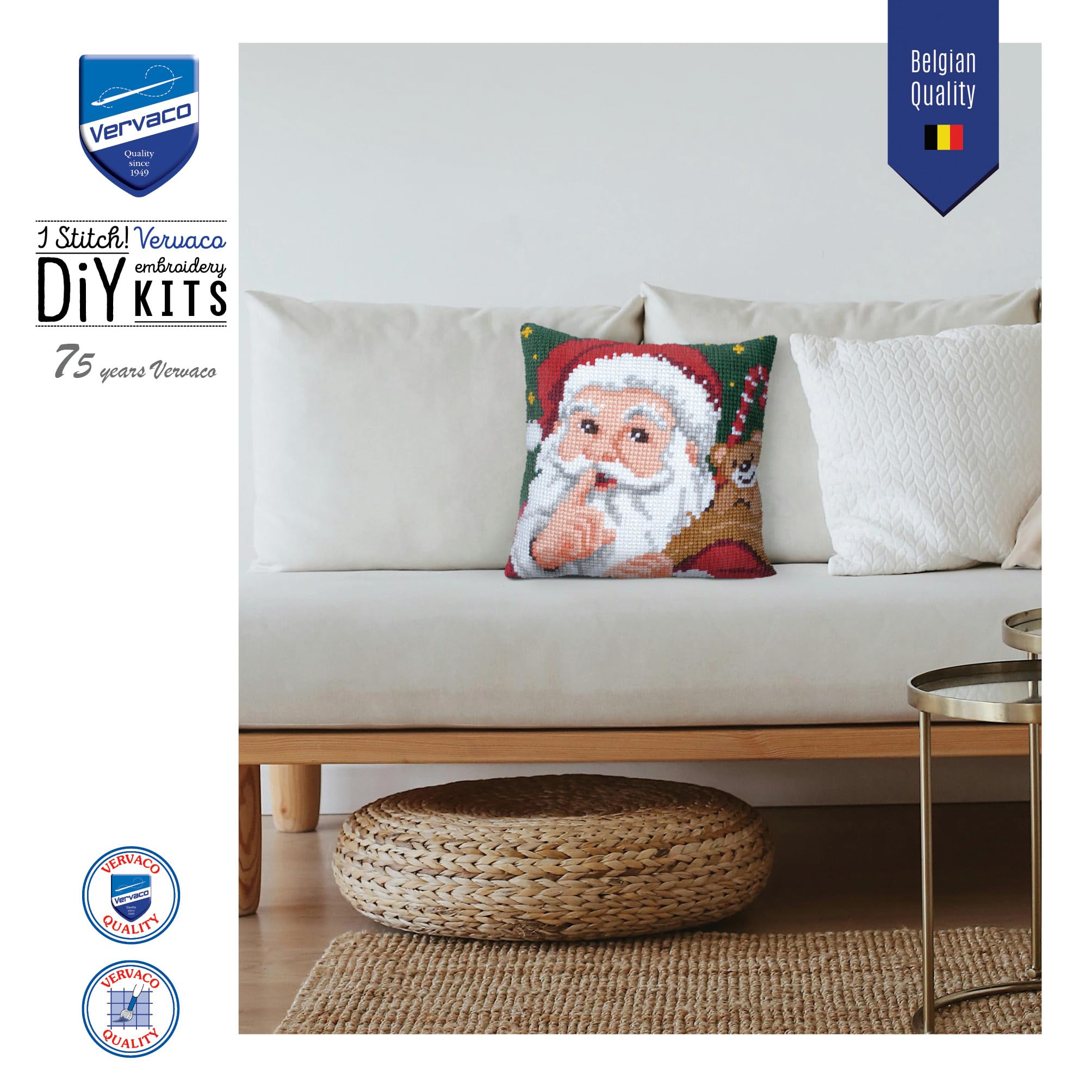 VERVACO Point De Croix Kit Coussin Complet Set MAISON DANS LA FORÊT Decoration Manuelle Broderie Kit Adulte Art Creatif Cadeau DIY Cross Stitch Embroidery ca. 40 x 40 cm