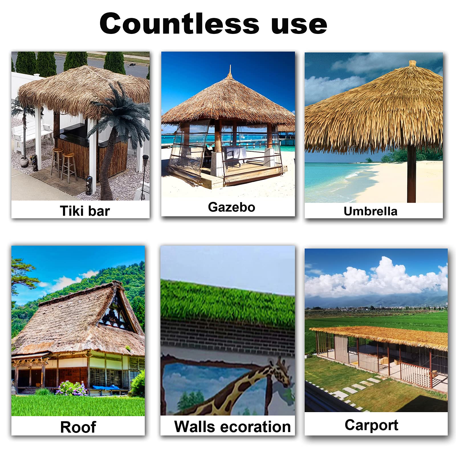Simulation Thatch Tile Roof Hut Thatch Palm Artificial Thatch Plastic Have 15 Year Life, for Tiki Bar Garden Patio Deck Gazebos Wall House (Size: 6Pcs, Color: Fireproof Thatch)