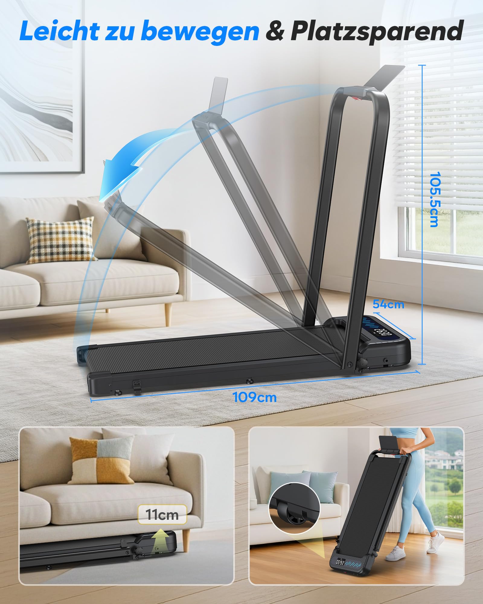 Laufband für Zuhause Klappbar, 6 in 1 Walking Pad mit Steigung, 3.0PS Klappbares Laufband für Zuhause & Büro mit LED-Anzeige, Treadmill for Home, Leise Laufband mit APP, Bis 150 kg,Keine Installation