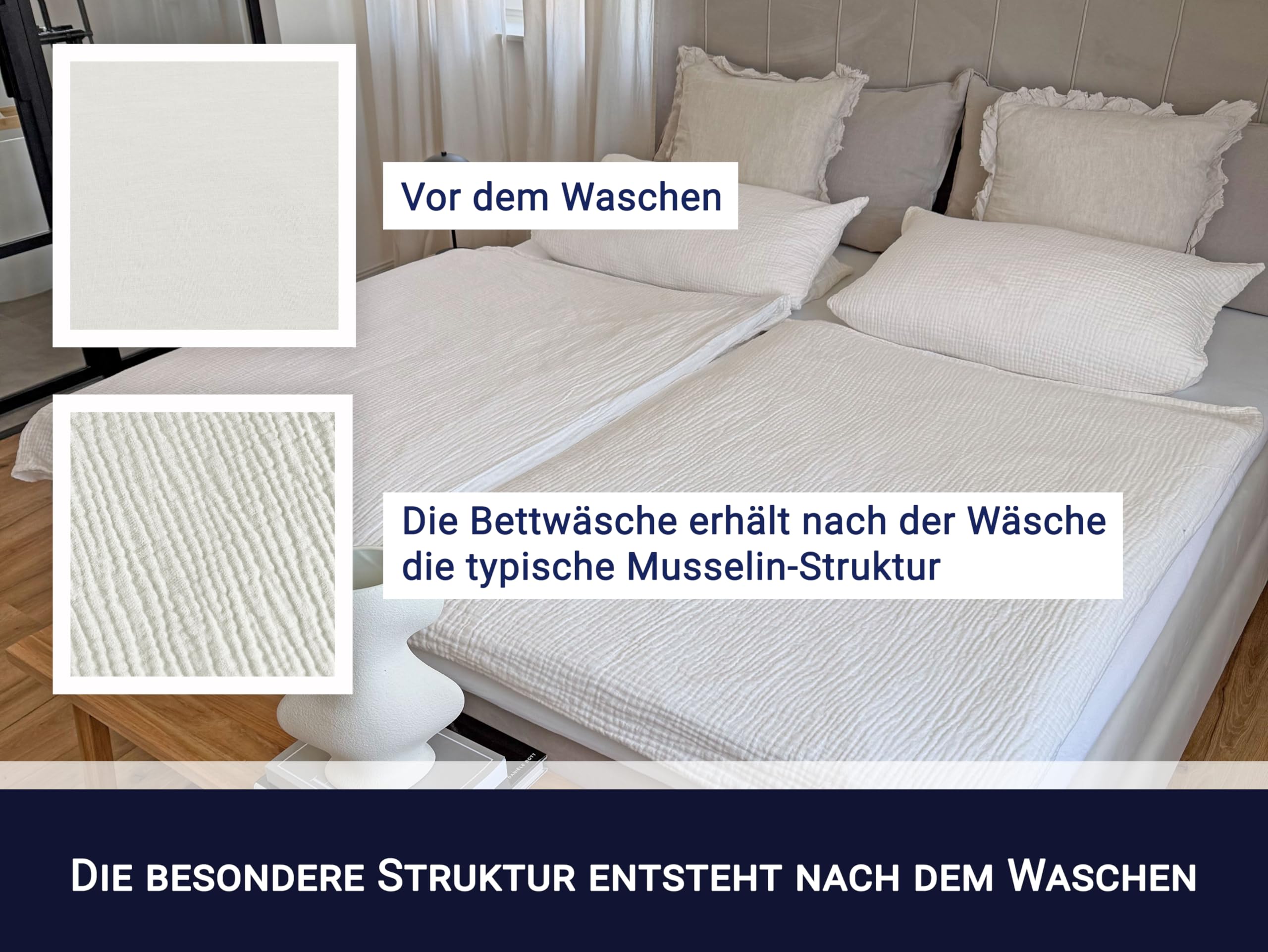 ZOLLNER 2er Set Bettwäsche Musselin - 100% Baumwolle