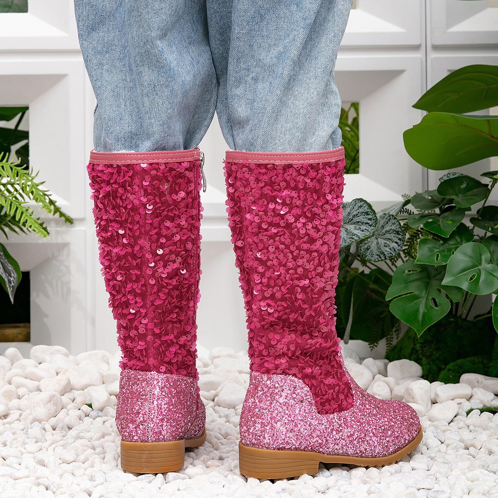 Botas altas hasta la rodilla con diamantes de imitación brillantes para niños y niñas, botas de equitación con tacón antideslizante, botas de equitación para fiestas y cumpleaños
