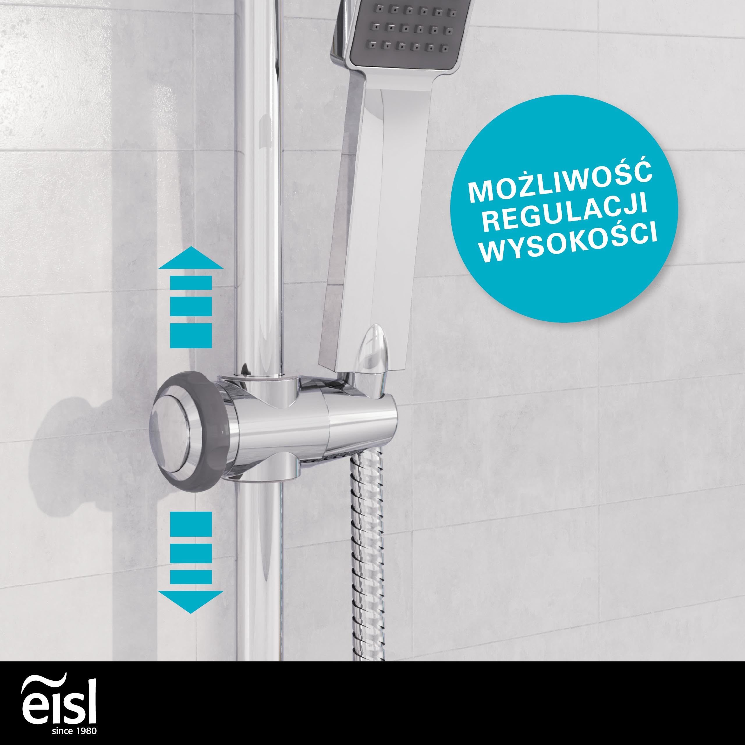 Zestaw prysznicowy EISL EASY ENERGY, system prysznicowy 2 w 1 z dużą głowicą prysznicową (170 x 170 mm) i główką prysznicową, głowica prysznicowa bez termostatu