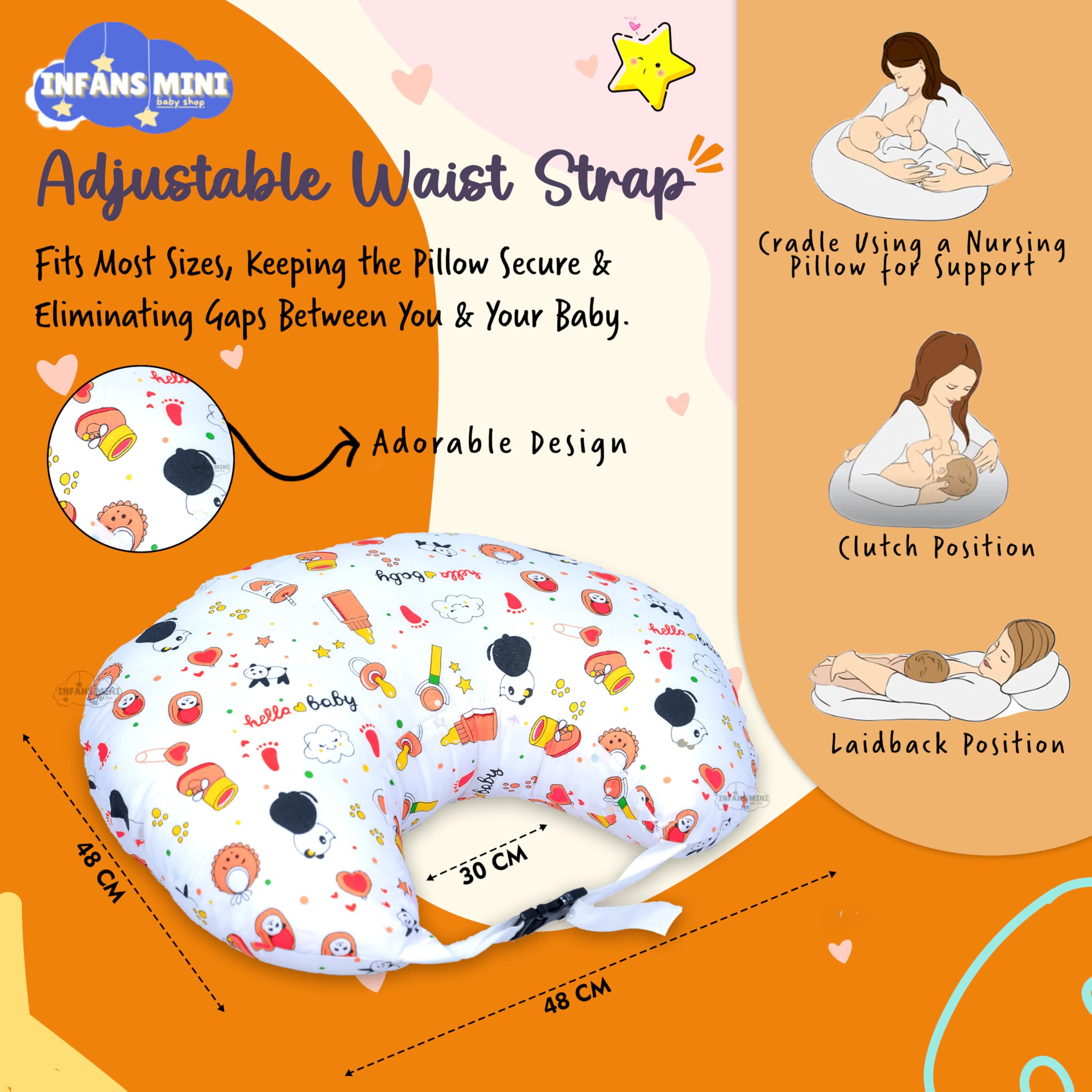 Infans Mini Baby Bedding Set, 4 Pcs Cotton Sleeping Essential|Baby Sleeping Bag|Sleeping Mattress|Mother Nursing Feeding Pillow|Mosquito Net Bed for 0-6 Months (Panda Orange) 2