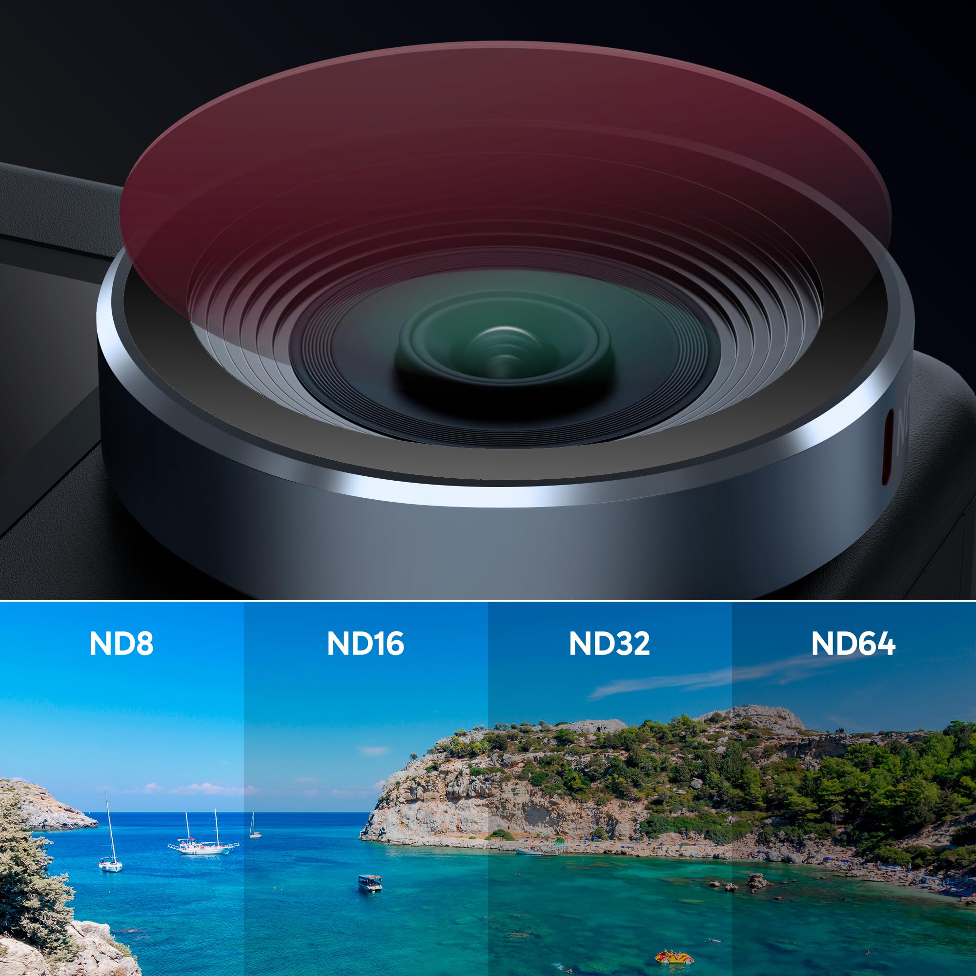 AKASO ND Filter Set für Brave 7 Action Cam, 4er Pack ND8 ND16 ND32 ND64