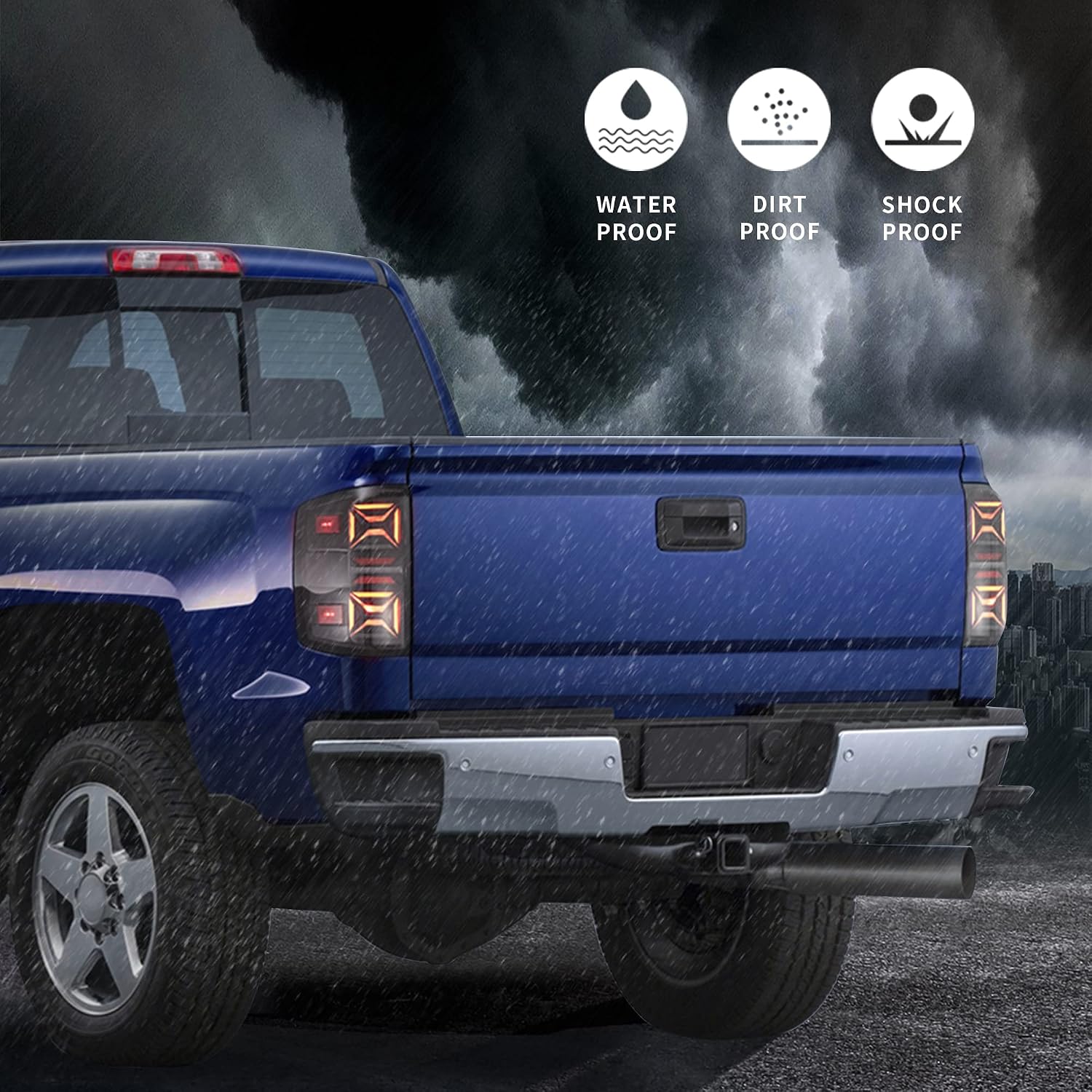 VLAND LED Smoked Tail Lights Compatible For [ 14-18 Silverado 1500/15-19 Silverado 2500HD / 3500HD PRO-Series ] With Red Turn Signal, Driver & Passenger Side, Not Fit Factory LED taillights