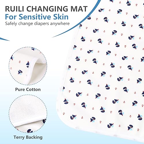 Miniatura 5 de RUILI Cambiador de pañales impermeable para bebé, algodón suave reutilizable, tapete cambiador absorbente portátil para niñas, niños y mujeres