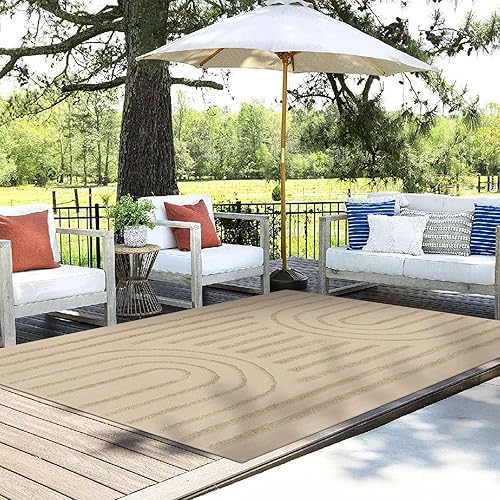 Miniatura 6 de LEEVAN Alfombras de área lavables de 5 x 8 pies, alfombras de algodón trenzado de algodón con borla, alfombra bohemia para patio, alfombra de patio