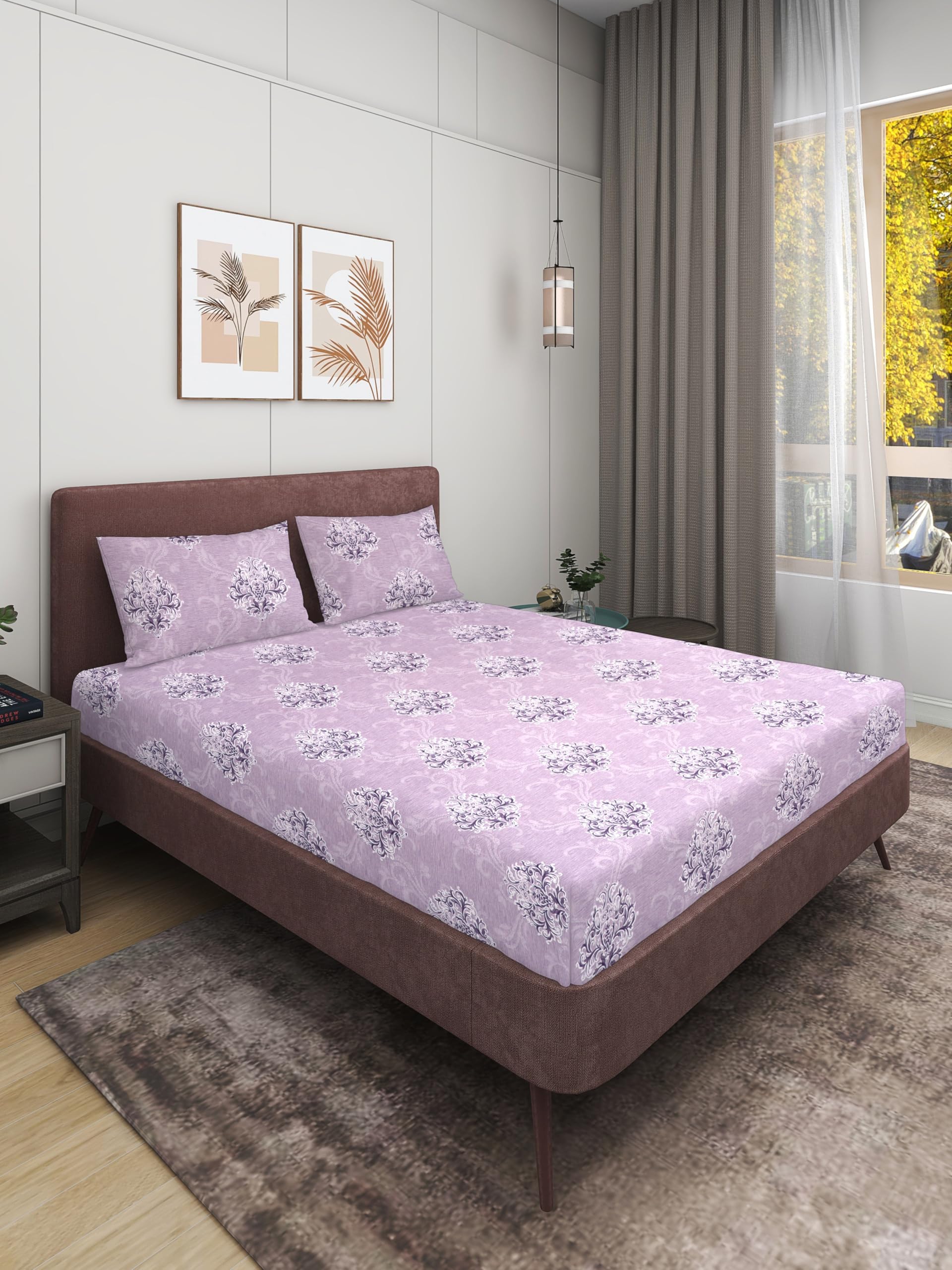 King Size Elastic Fitted Bedsheet for Double Bed with 2 Pillow Covers | Soft, Wrinkle-Free, All-Season Bed Sheet | 72x78 Inches, 165 TC | Dreamscape Print-image-40