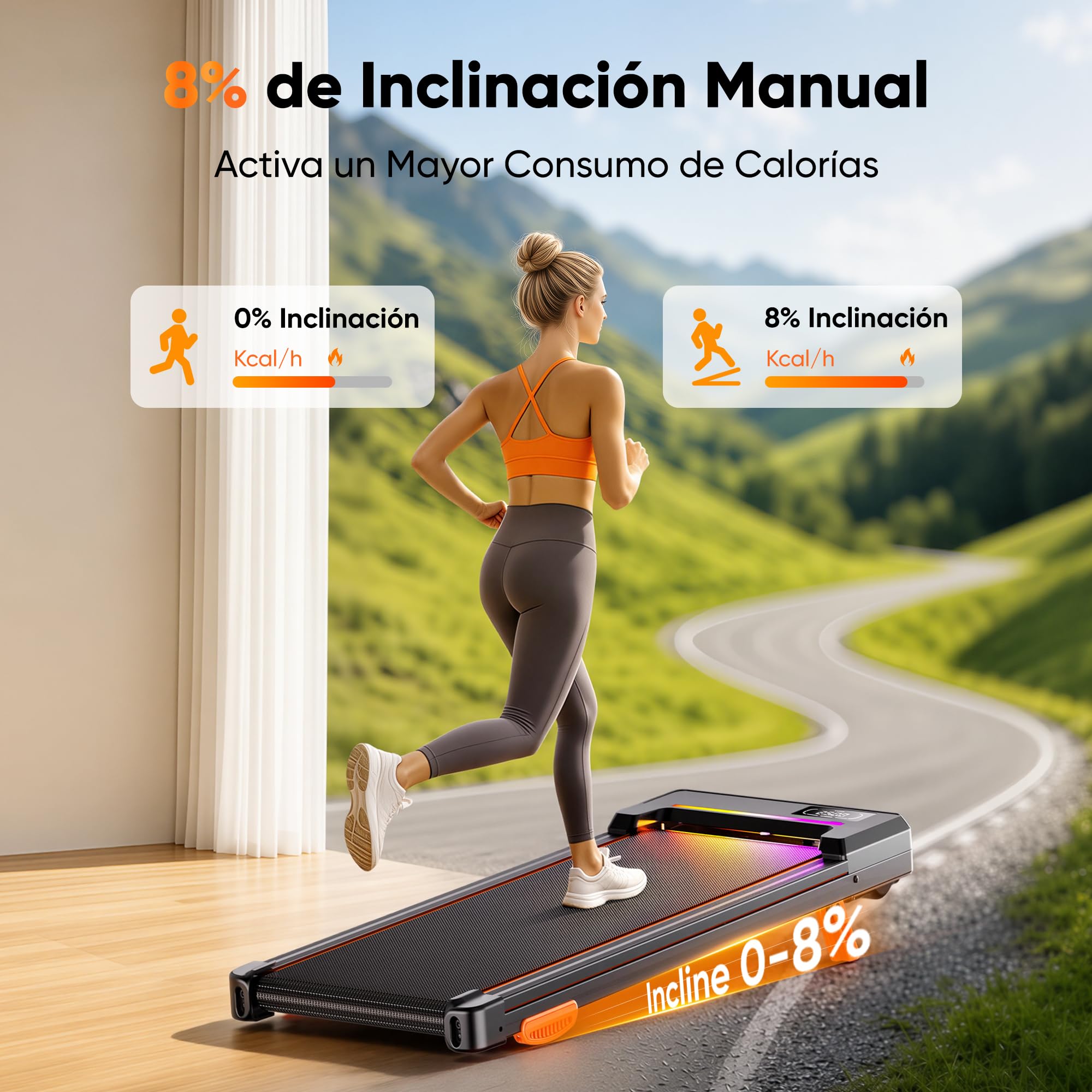 GIDGIMO Walking Pad - Cinta de correr 3 en 1 para escritorio de 1 a 8 km/h, 500 W, silenciosa, con pantalla LED y mando a distancia, hasta 135 kg, para casa y oficina