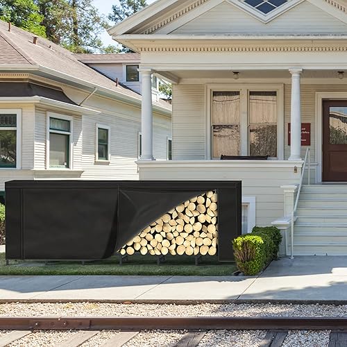 Miniatura 5 de Estante de leña para exteriores de 4 pies con tapa, impermeable, para almacenamiento de madera, soporte ajustable para apilador de troncos de fuego,