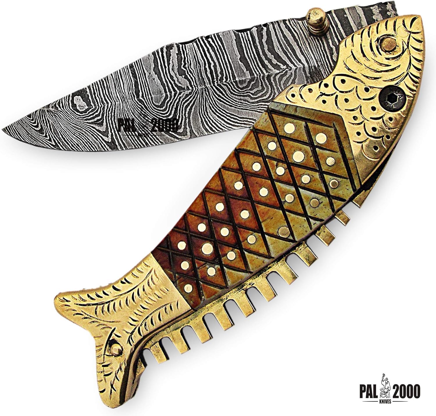 PAL 2000 KNIVES cuchillos de acero de damasco con funda de cuero