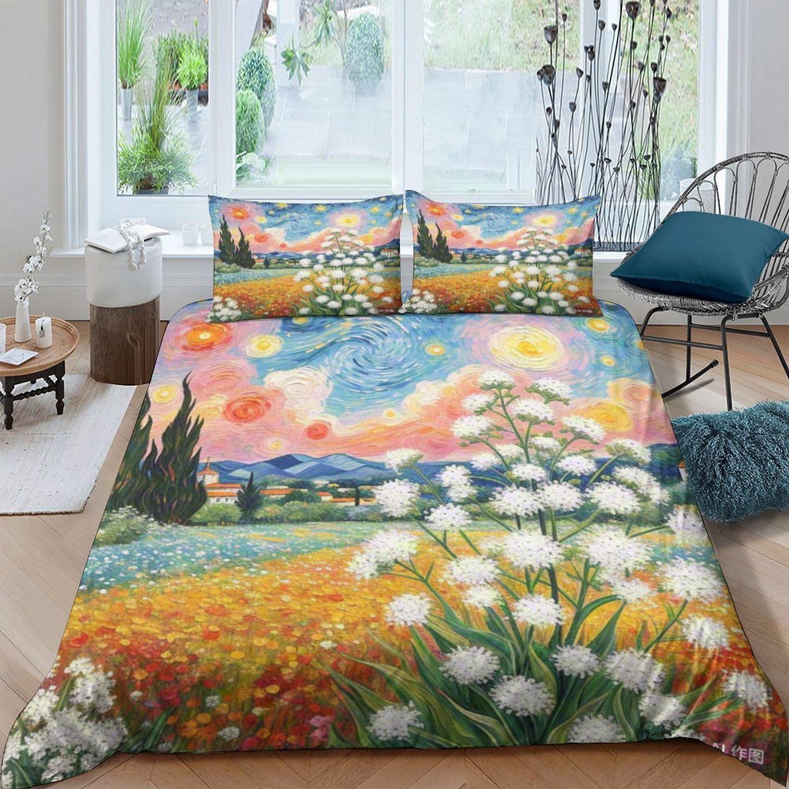 Linge de lit gypsophila 3D housse de couette 220x240 fermeture éclair cachée microfibre